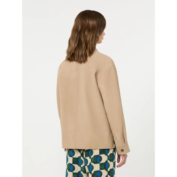 Max Mara Ghiera Suede Pocket Shacket in Beige | Leather Jackets | Luxury Shoes 