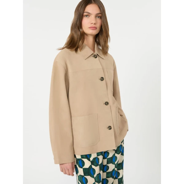 Max Mara Ghiera Suede Pocket Shacket in Beige | Leather Jackets | Luxury Shoes 