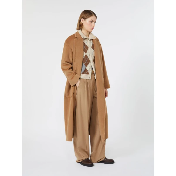 Max Mara Giambo Long Wool Beaver Cloth Coat in Camel | Wool Coat | Luxury Shoes 