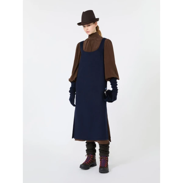Max Mara Giambo Wool Blend Drap Midi Dress in Midnight Blue | Midi Dresses | Luxury Shoes 