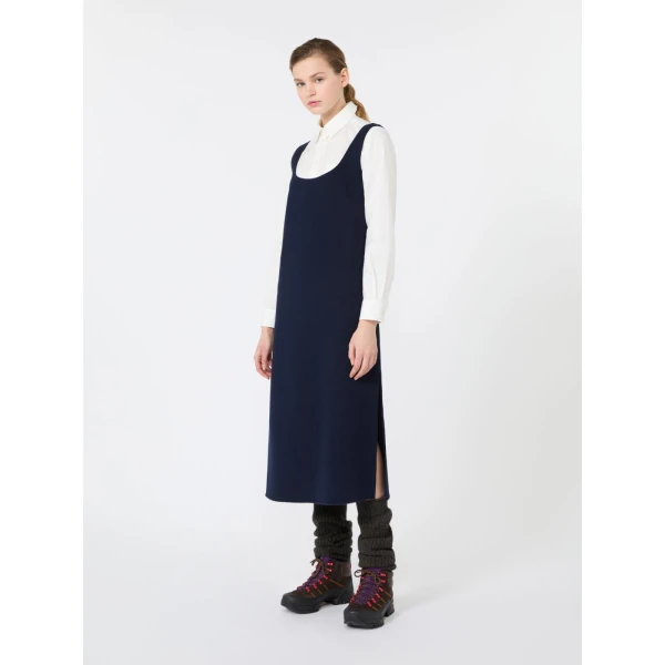Max Mara Giambo Wool Blend Drap Midi Dress in Midnight Blue | Midi Dresses | Luxury Shoes 