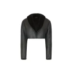 Max Mara Gigante Cropped Sheepskin Jacket in Dark Grey | Shearling Jackets | Luxury Shoes 