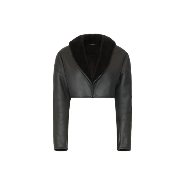 Gigante Cropped Sheepskin Jacket in Dark Grey