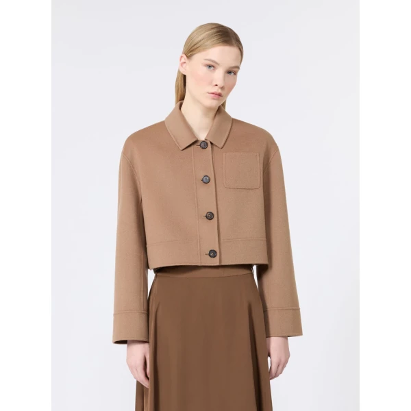 Max Mara Giglio Wool Drap Cropped Jacket in Camel | Blazers | Luxury Shoes 