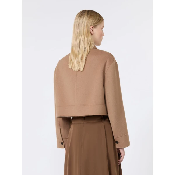 Max Mara Giglio Wool Drap Cropped Jacket in Camel | Blazers | Luxury Shoes 