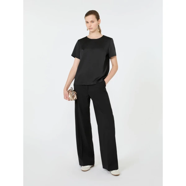 Max Mara Gilbert Satin Crew-Neck T-Shirt in Black | T-shirts | Luxury Shoes 