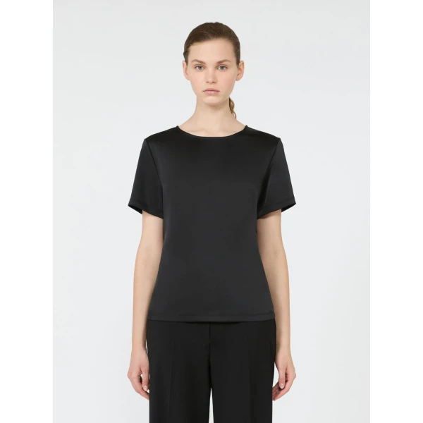 Max Mara Gilbert Satin Crew-Neck T-Shirt in Black | T-shirts | Luxury Shoes 