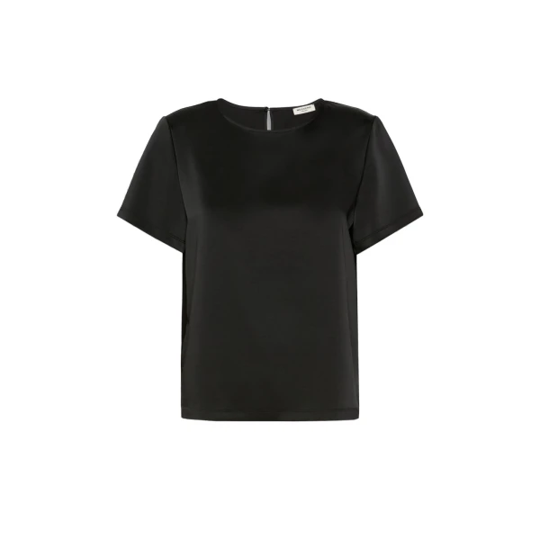 Max Mara Gilbert Satin Crew-Neck T-Shirt in Black | T-shirts | Luxury Shoes 
