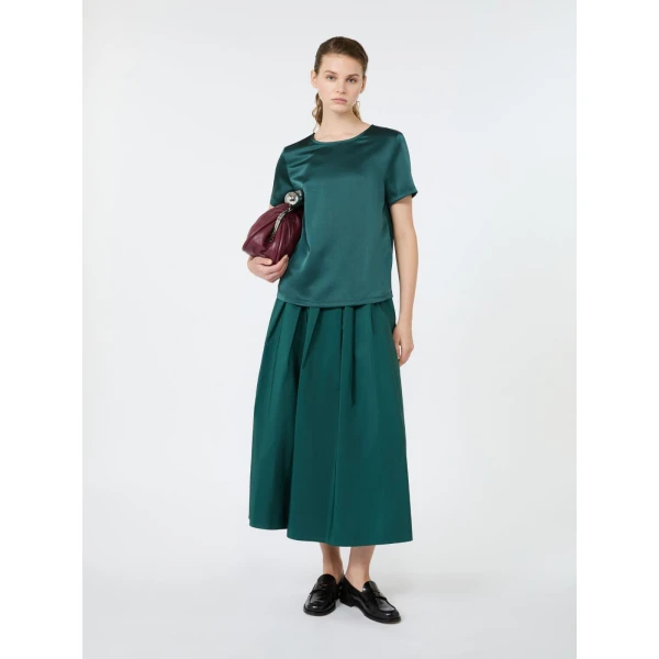 Max Mara Gilbert Satin Crew-Neck T-Shirt in Green | T-shirts | Luxury Shoes 