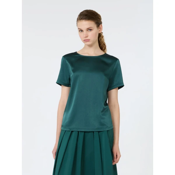 Max Mara Gilbert Satin Crew-Neck T-Shirt in Green | T-shirts | Luxury Shoes 