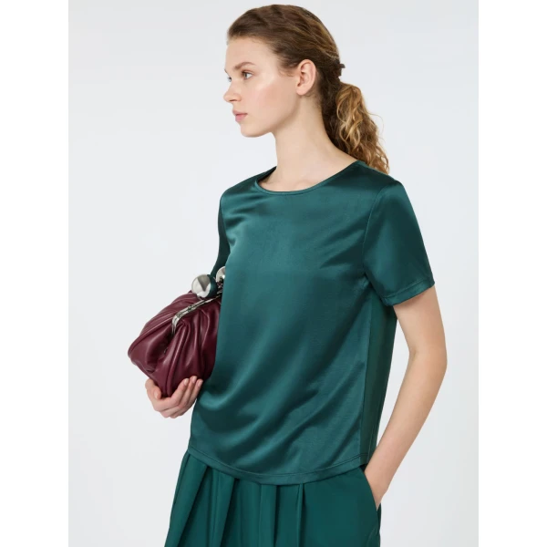 Max Mara Gilbert Satin Crew-Neck T-Shirt in Green | T-shirts | Luxury Shoes 