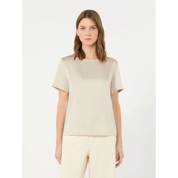 Max Mara Gilbert Satin Crew-Neck T-Shirt in Ivory | T-shirts | Luxury Shoes 