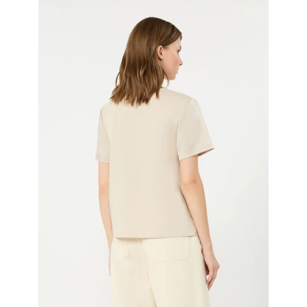 Max Mara Gilbert Satin Crew-Neck T-Shirt in Ivory | T-shirts | Luxury Shoes 