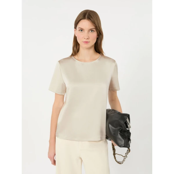 Max Mara Gilbert Satin Crew-Neck T-Shirt in Ivory | T-shirts | Luxury Shoes 