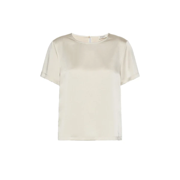 Max Mara Gilbert Satin Crew-Neck T-Shirt in Ivory | T-shirts | Luxury Shoes 
