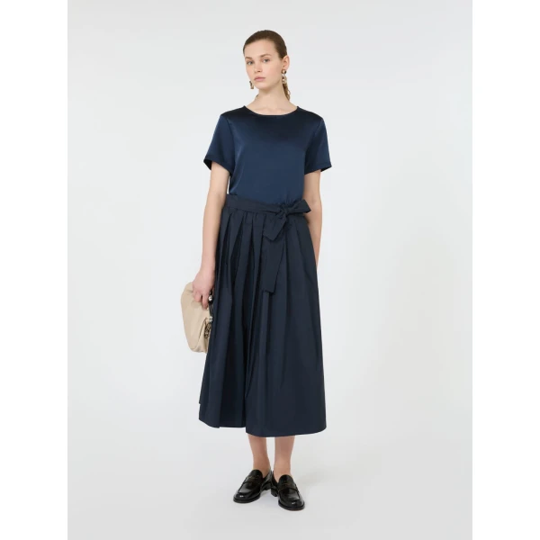 Max Mara Gilbert Satin Crew-Neck T-Shirt in Navy | T-shirts | Luxury Shoes 