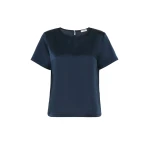 Max Mara Gilbert Satin Crew-Neck T-Shirt in Navy | T-shirts | Luxury Shoes 
