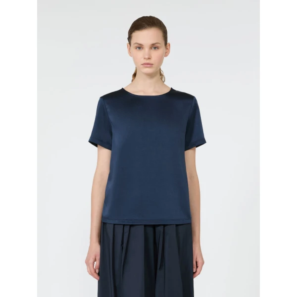 Max Mara Gilbert Satin Crew-Neck T-Shirt in Navy | T-shirts | Luxury Shoes 