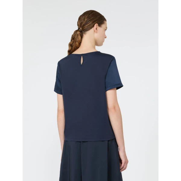 Max Mara Gilbert Satin Crew-Neck T-Shirt in Navy | T-shirts | Luxury Shoes 