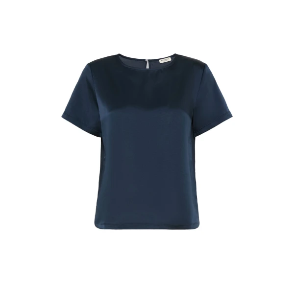 Max Mara Gilbert Satin Crew-Neck T-Shirt in Navy | T-shirts | Luxury Shoes 
