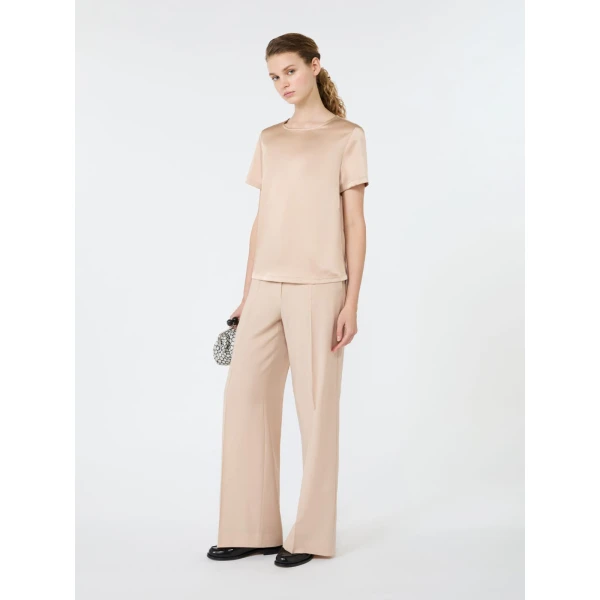 Max Mara Gilbert Satin Crew-Neck T-Shirt in Pink | T-shirts | Luxury Shoes 