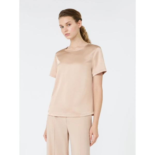 Max Mara Gilbert Satin Crew-Neck T-Shirt in Pink | T-shirts | Luxury Shoes 