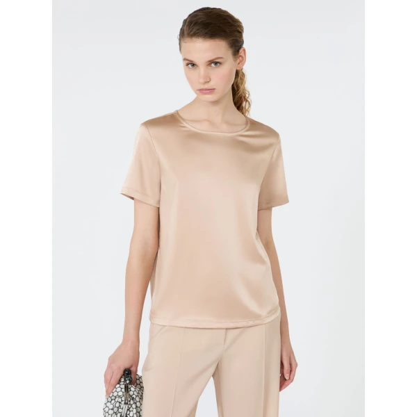 Max Mara Gilbert Satin Crew-Neck T-Shirt in Pink | T-shirts | Luxury Shoes 