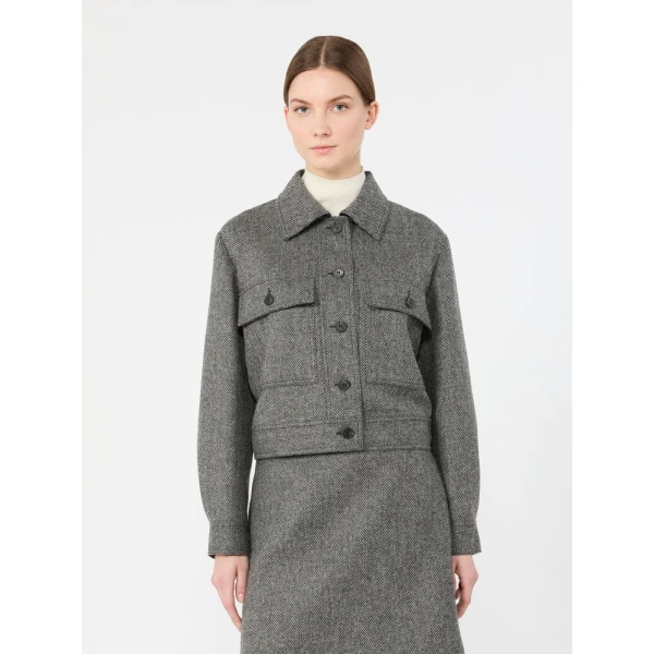 Max Mara Ginnasta Cropped Wool Blend Jacket in Dark Grey | Blazers | Luxury Shoes 