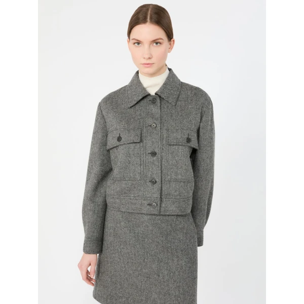 Max Mara Ginnasta Cropped Wool Blend Jacket in Dark Grey | Blazers | Luxury Shoes 