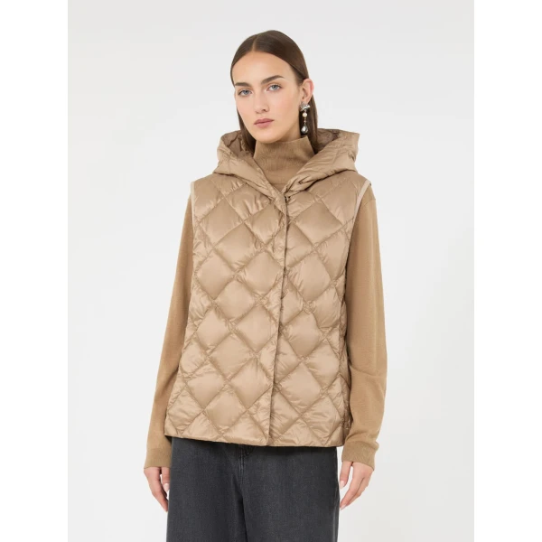 Max Mara Giochi Water-Repellent Padded Gilet in Camel | Vests | Luxury Shoes 