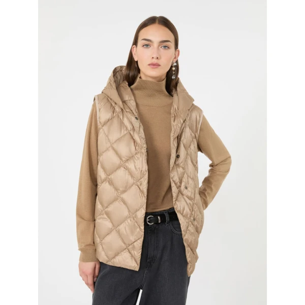Max Mara Giochi Water-Repellent Padded Gilet in Camel | Vests | Luxury Shoes 