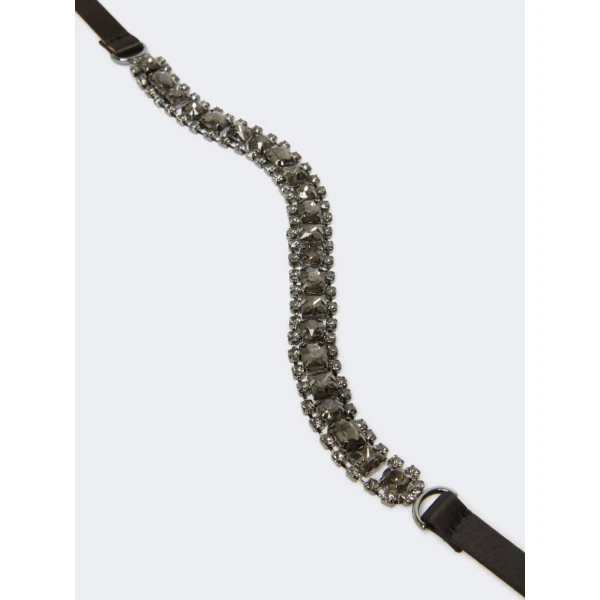 Max Mara Gioras Bejewelled Satin Belt in Black | Belts | Luxury Shoes 