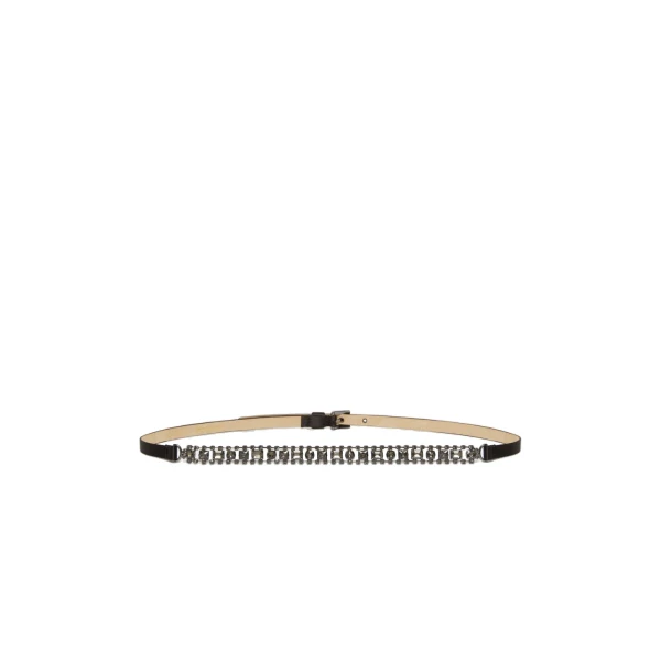 Max Mara Gioras Bejewelled Satin Belt in Black | Belts | Luxury Shoes 