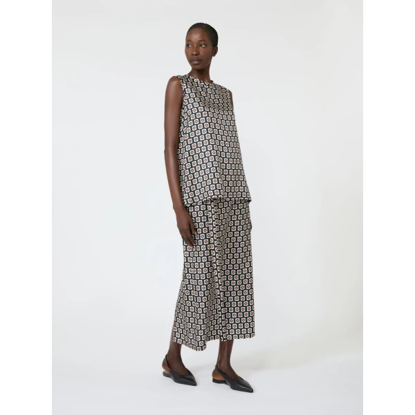 Max Mara Giornata Printed Silk Twill Top in Ultramarine | Blouse | Luxury Shoes 