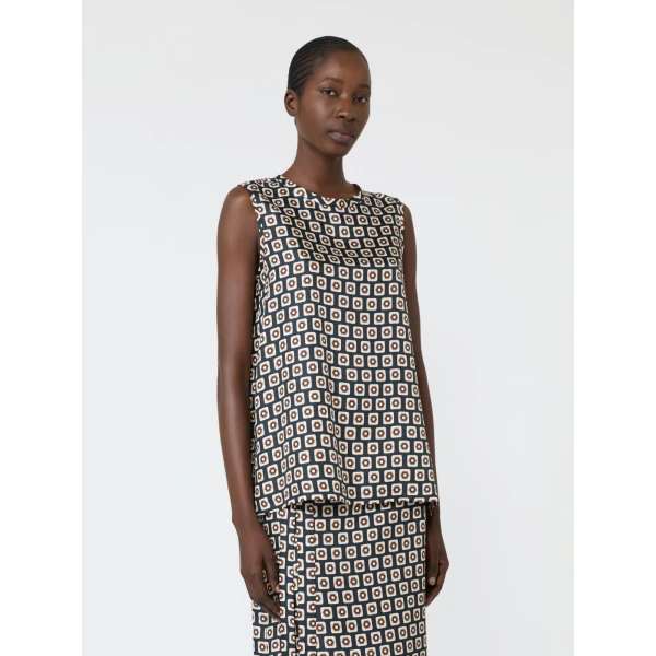 Max Mara Giornata Printed Silk Twill Top in Ultramarine | Blouse | Luxury Shoes 