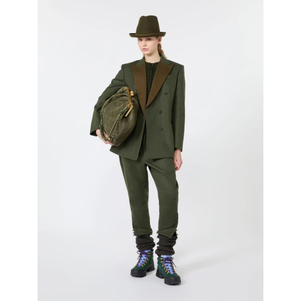Max Mara Giostra Melange Wool Double-Breasted Blazer in Moss Green | Blazers | Luxury Shoes 