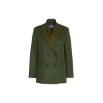 Max Mara Giostra Melange Wool Double-Breasted Blazer in Moss Green | Blazers | Luxury Shoes 