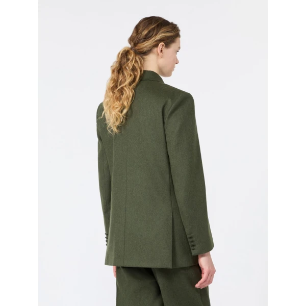 Max Mara Giostra Melange Wool Double-Breasted Blazer in Moss Green | Blazers | Luxury Shoes 