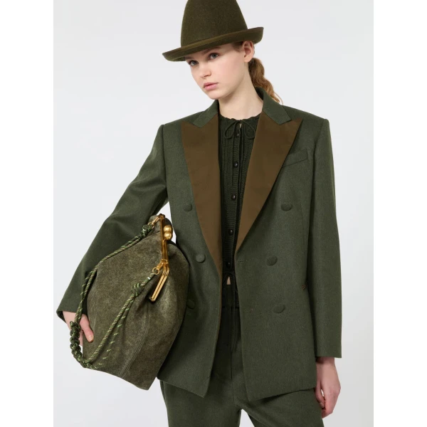Max Mara Giostra Melange Wool Double-Breasted Blazer in Moss Green | Blazers | Luxury Shoes 