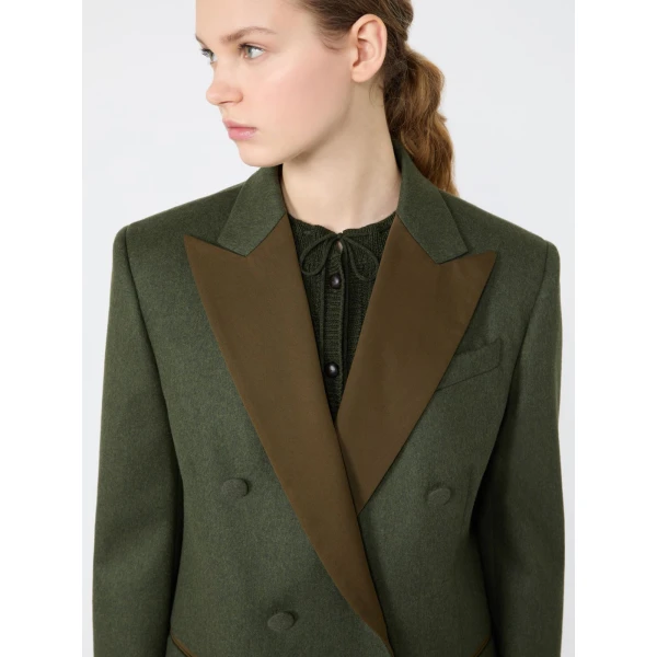 Max Mara Giostra Melange Wool Double-Breasted Blazer in Moss Green | Blazers | Luxury Shoes 