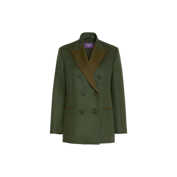 Max Mara Giostra Melange Wool Double-Breasted Blazer in Moss Green | Blazers | Luxury Shoes 