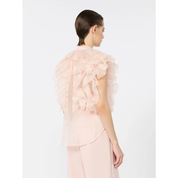 Max Mara Giostra Ruched Silk Organza Shirt in Powder Pink | Shirts | Luxury Shoes 