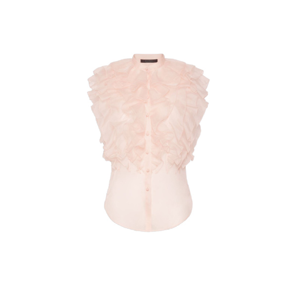 Max Mara Giostra Ruched Silk Organza Shirt in Powder Pink | Shirts | Luxury Shoes 