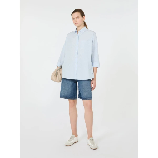 Max Mara Giralda Boxy Cotton Poplin Shirt in Light Blue | Shirts | Luxury Shoes 