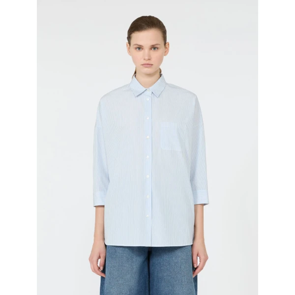 Max Mara Giralda Boxy Cotton Poplin Shirt in Light Blue | Shirts | Luxury Shoes 