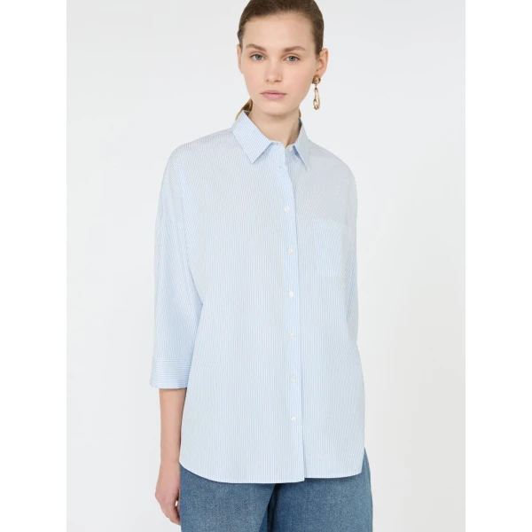 Max Mara Giralda Boxy Cotton Poplin Shirt in Light Blue | Shirts | Luxury Shoes 