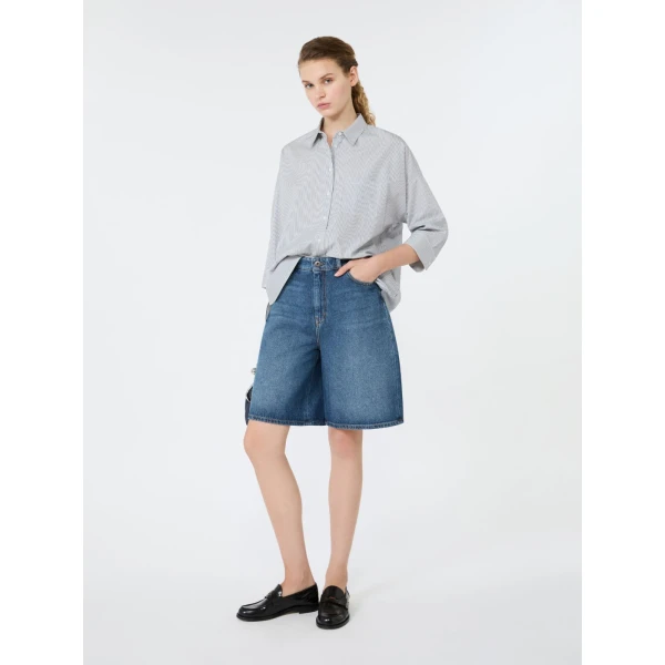 Max Mara Giralda Boxy Cotton Poplin Shirt in Navy | Shirts | Luxury Shoes 