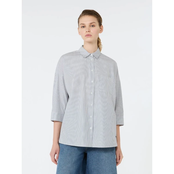 Max Mara Giralda Boxy Cotton Poplin Shirt in Navy | Shirts | Luxury Shoes 