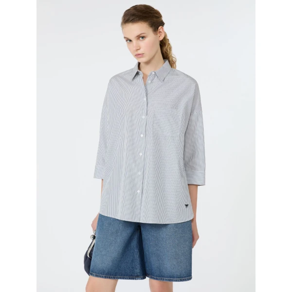 Max Mara Giralda Boxy Cotton Poplin Shirt in Navy | Shirts | Luxury Shoes 