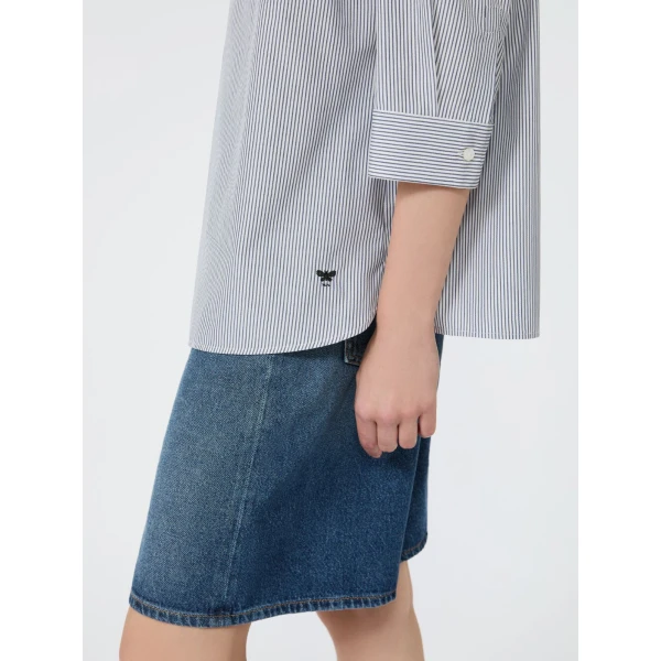Max Mara Giralda Boxy Cotton Poplin Shirt in Navy | Shirts | Luxury Shoes 